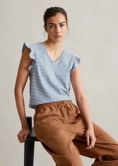 Volant-T-Shirt regular aus gestreiftem Single Jersey von MARC'O POLO DENIM