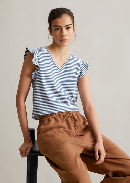 Volant-T-Shirt regular aus gestreiftem Single Jersey von MARC'O POLO DENIM