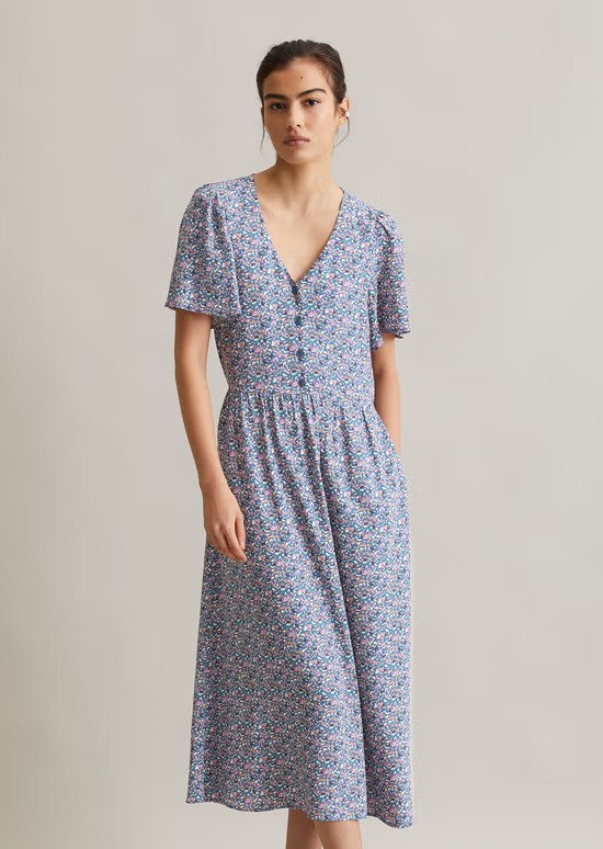 Blümchenkleid regular aus bedrucktem Viskose-Crêpe von MARC O'POLO DENIM