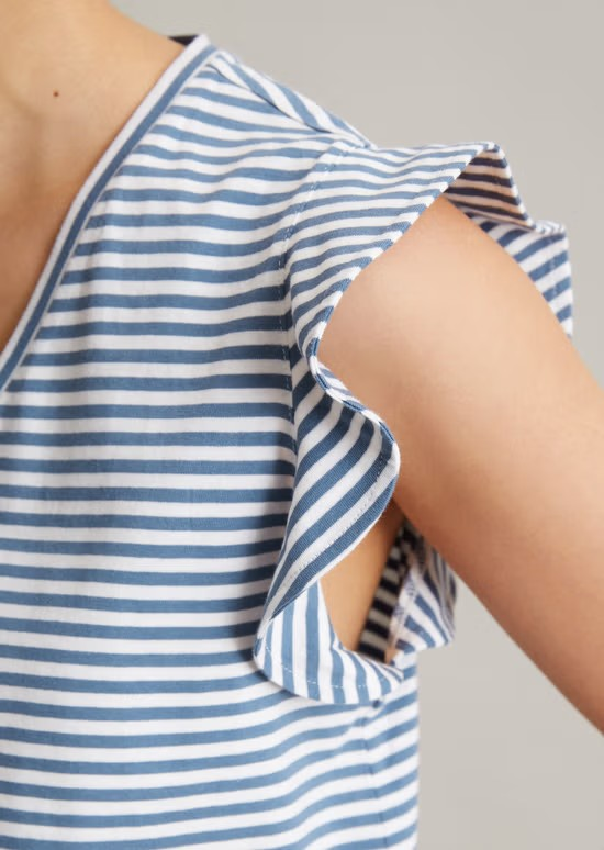 Volant-T-Shirt regular aus gestreiftem Single Jersey von MARC'O POLO DENIM