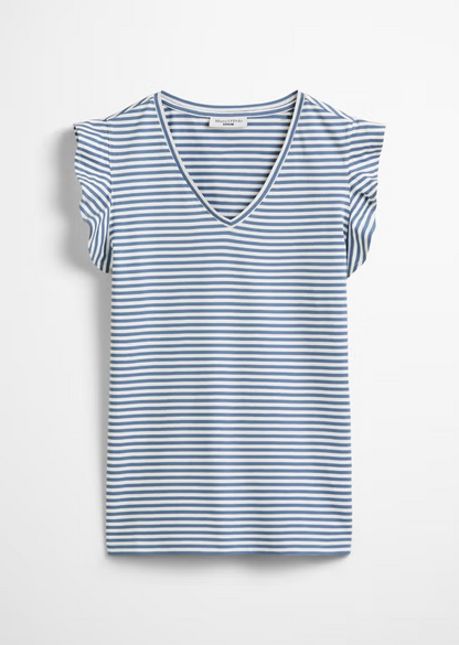Volant-T-Shirt regular aus gestreiftem Single Jersey von MARC'O POLO DENIM